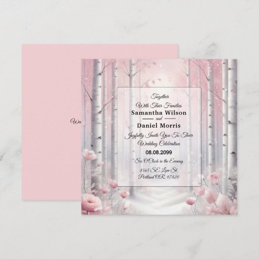 Frosted Petals in een Winter Woodland bruiloft Kaart (Voorkant / Achterkant)