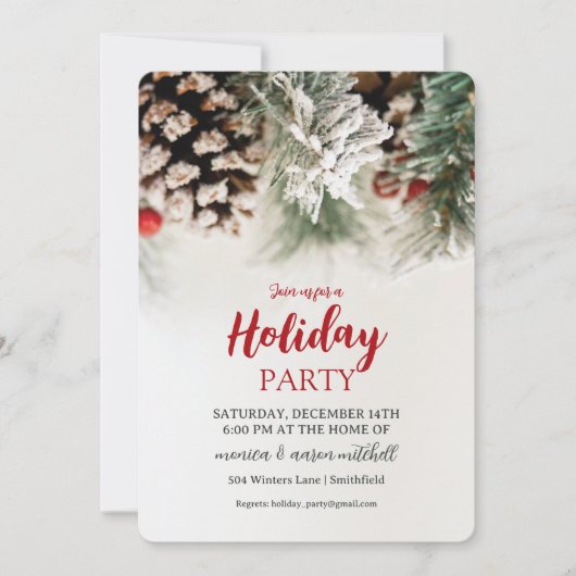 Frosted Pine & Berries Holiday Party  Kaart (Voorkant)