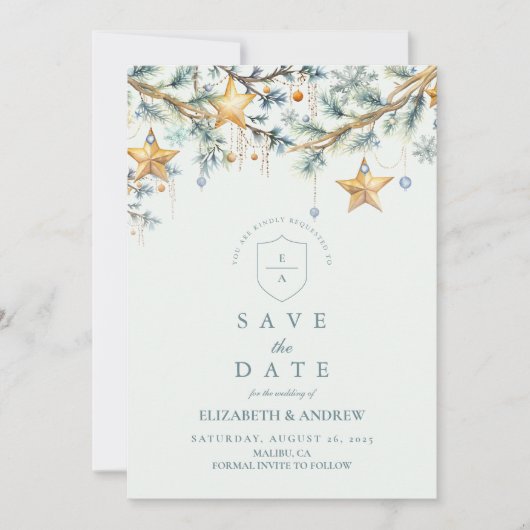 Frosted Pine Star Garland bruiloft Save The Date (Voorkant)