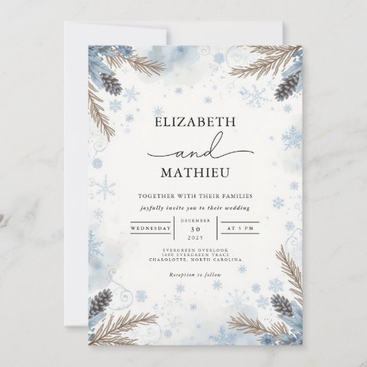 Frosted Pine Winter Blooms Wedding Kaart (Voorkant)