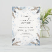 Frosted Pine Winter Blooms Wedding Kaart (Staand voorkant)
