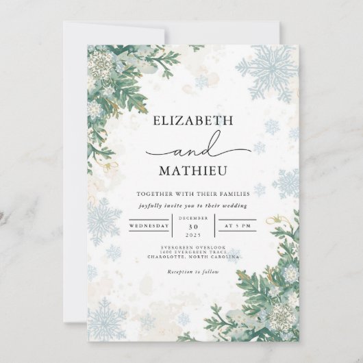 Frosted Pine Winter Wedding Kaart (Voorkant)
