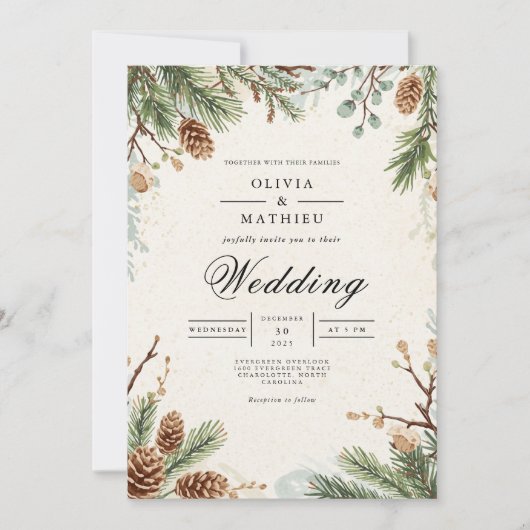 Frosted Pinecone Botanical Wedding Kaart (Voorkant)