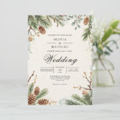 Frosted Pinecone Botanical Wedding Kaart (Staand voorkant)