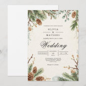 Frosted Pinecone Botanical Wedding Kaart (Voorkant / Achterkant)