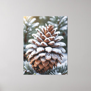 Frosted Pinecone Winter Wonderland Natuur Canvas Afdruk