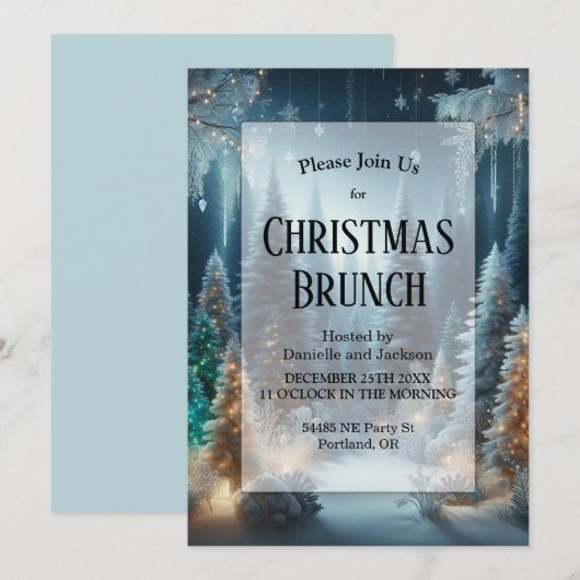 Frosted Pines in Winter Glow Christmas Brunch Kaart (Voorkant / Achterkant)