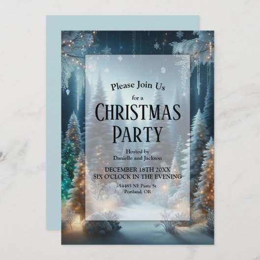 Frosted Pines in Winter Glow Christmas Party Kaart (Voorkant / Achterkant)