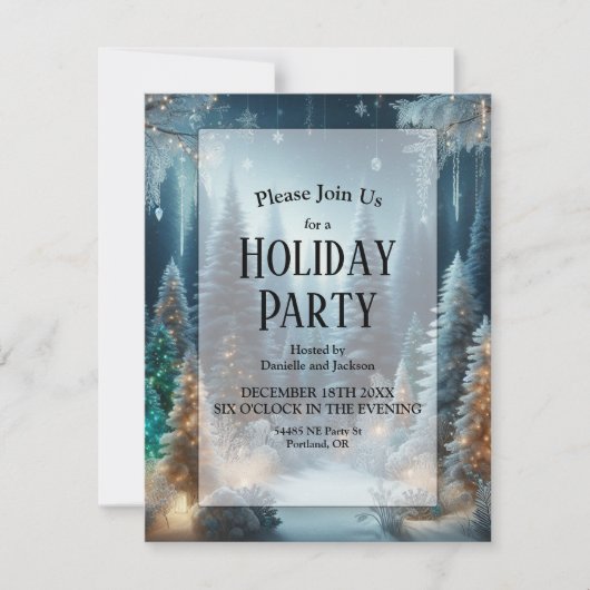 Frosted Pines in Winter Glow Holiday Party Kaart (Voorkant)