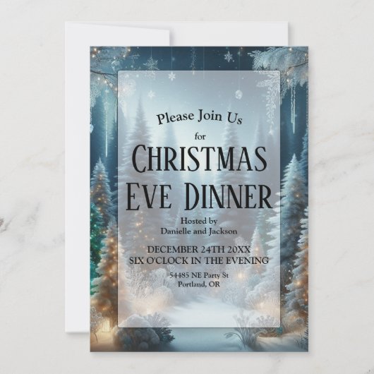 Frosted Pines in Winter Glow Kerstavond Diner Kaart (Voorkant)