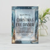 Frosted Pines in Winter Glow Kerstavond Diner Kaart (Staand voorkant)