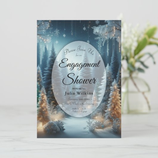 Frosted Pines in Winter Glow Verloving Shower Kaart (Staand voorkant)