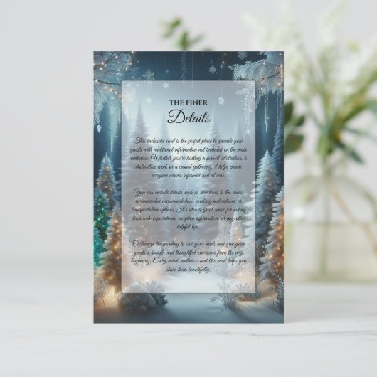 Frosted Pines in Winter Glow Wedding Informatiekaartje (Staand voorkant)