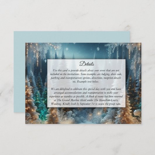 Frosted Pines in Winter Glow Wedding Informatiekaartje (Voorkant / Achterkant)