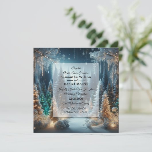 Frosted Pines in Winter Glow Wedding Kaart (Staand voorkant)