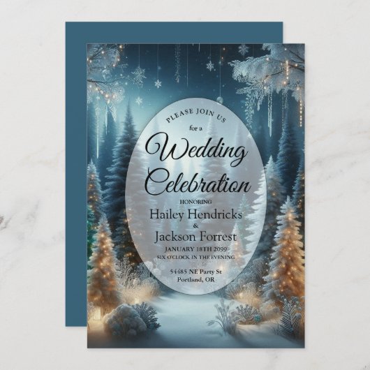 Frosted Pines in Winter Glow Wedding Kaart (Voorkant / Achterkant)