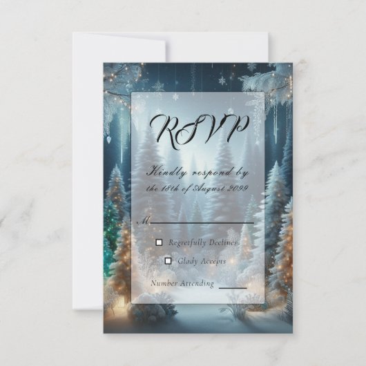 Frosted Pines in Winter Glow Wedding RSVP Kaartje (Voorkant)