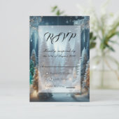 Frosted Pines in Winter Glow Wedding RSVP Kaartje (Staand voorkant)