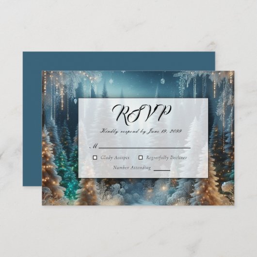 Frosted Pines in Winter Glow Wedding RSVP Kaartje (Voorkant / Achterkant)