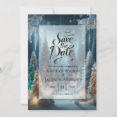 Frosted Pines in Winter Glow Wedding Save The Date (Voorkant)