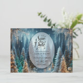 Frosted Pines in Winter Glow Wedding Save The Date (Staand voorkant)