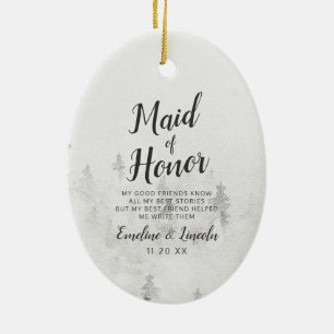 Frosted Pines Rustic White Bruidsmeisje Citaat Keramisch Ornament