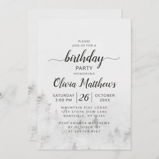 Frosted Pines Rustic White Mountain verjaardagsfee Kaart (Voorkant / Achterkant)