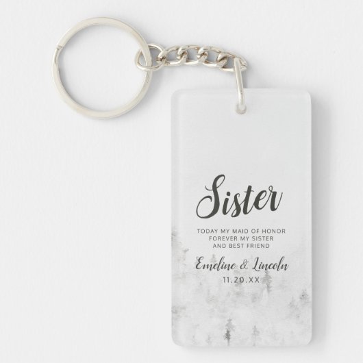 Frosted Pines Rustic White Mountains zustercitaat Sleutelhanger (Voorkant)