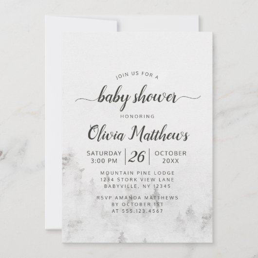 Frosted Pines Rustiek Wit Baby Meisje Douche Kaart (Voorkant)