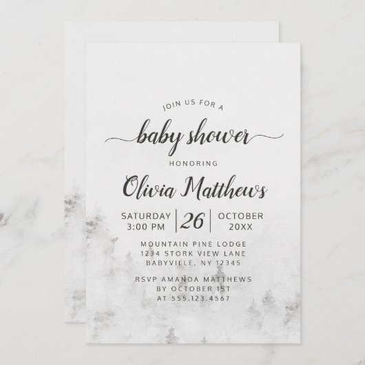 Frosted Pines Rustiek Wit Baby Meisje Douche Kaart (Voorkant / Achterkant)