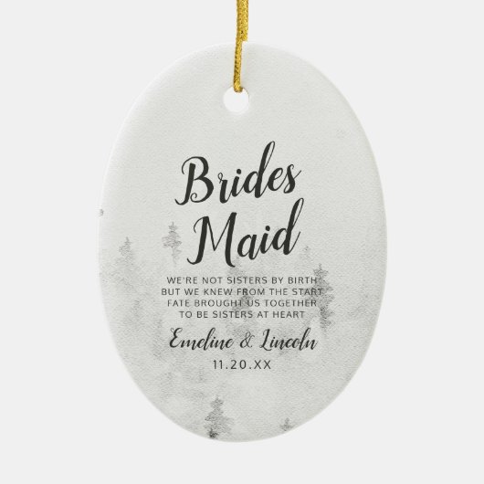 Frosted Pines Rustieke Witte Winter Bruidsmeisje Q Keramisch Ornament (Voorkant)