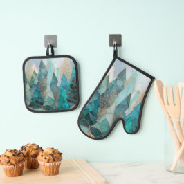 Frosted Pines – Winter Forest Ovenwant & Pannenlap Set