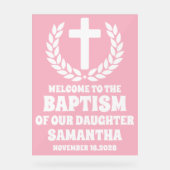 Frosted Pink Acryl Meisje Doop Welkom Teken Acryl Bord (Voorkant)