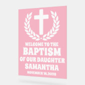 Frosted Pink Acryl Meisje Doop Welkom Teken Acryl Bord (Hoek)