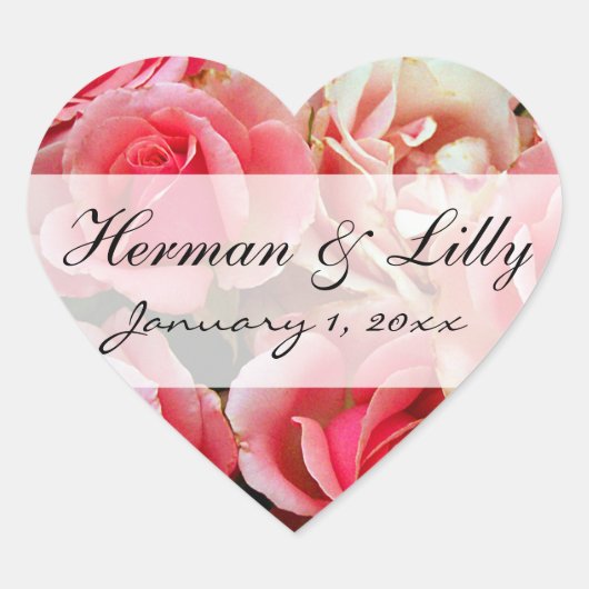 Frosted Pink Roses Personalized Wedding Hart Sticker (Voorkant)