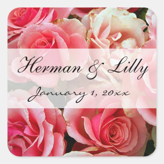 Frosted Pink Roses Personalized Wedding Vierkante Sticker (Voorkant)