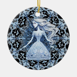 Frosted Princess omgeven door ingewikkelde sneeuwv Keramisch Ornament
