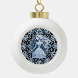 Frosted Princess omgeven door ingewikkelde sneeuwv Keramische Bal Ornament