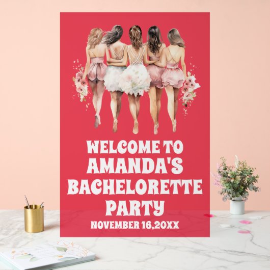 Frosted Red Acryl Bachelorette Welkom Teken Acryl Bord (Huwelijk)