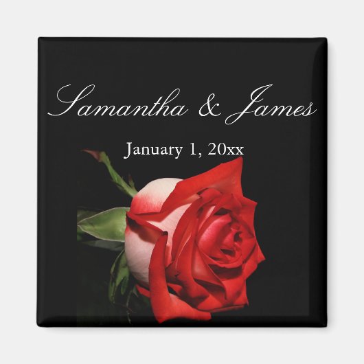 Frosted Red Rose Personal Wedding Magneet (Voorkant)