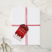 Frosted Red & White Merry Christmas Holiday Cadeaulabel (Met Touw)