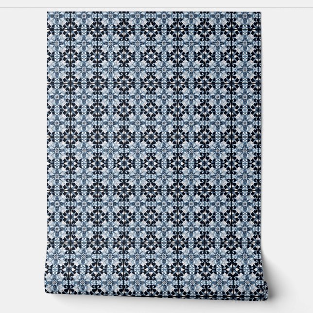 Frosted Regal Bloom Mini - Blauw, Wit, Zwart Behang (Afrollen)