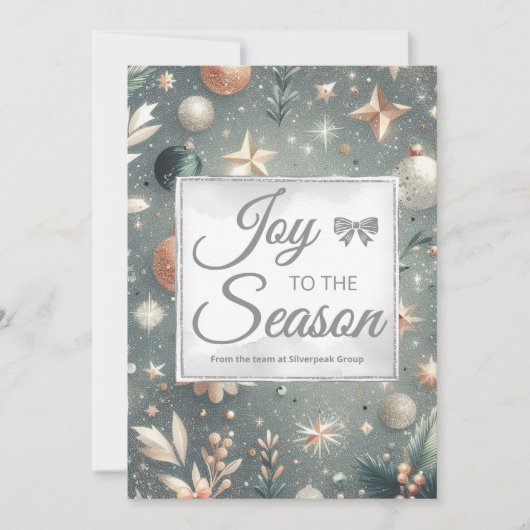 Frosted Silver Script Holiday Card Feestdagenkaart (Voorkant)