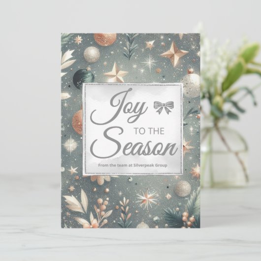 Frosted Silver Script Holiday Card Feestdagenkaart