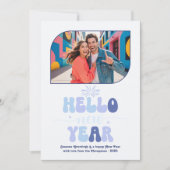 Frosted Sky Hello New Year Blue Retro Photo Feestdagenkaart (Voorkant)