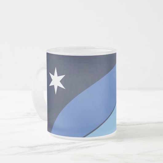 Frosted small glass mug with flag of Columbia Matglas Koffiemok (Voorkant links)