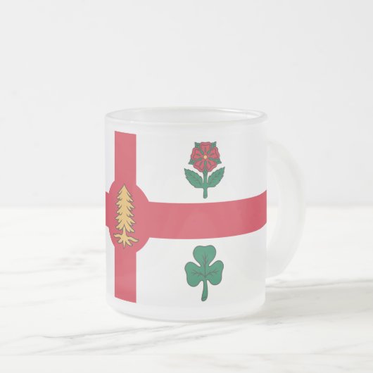 Frosted small glass mug with flag of Montreal Matglas Koffiemok (Voorkant rechts)