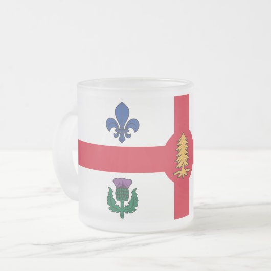 Frosted small glass mug with flag of Montreal Matglas Koffiemok (Voorkant links)
