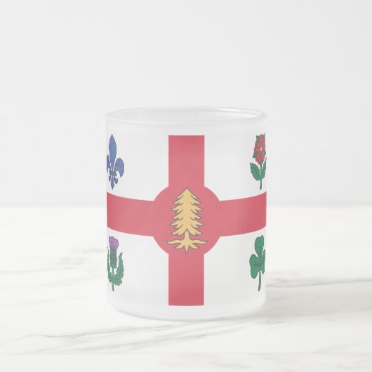 Frosted small glass mug with flag of Montreal Matglas Koffiemok (Center)