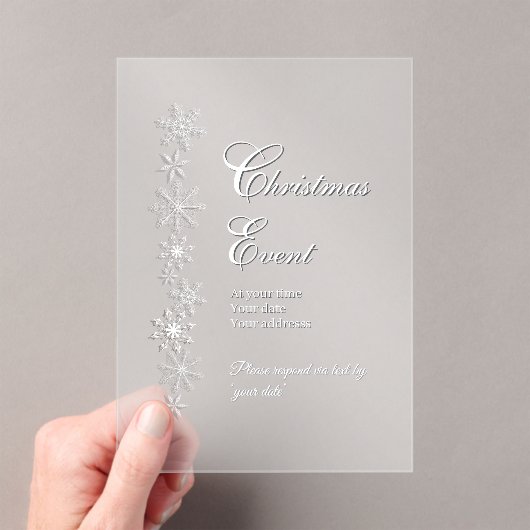 Frosted Snowflake Christmas Acrylic Invitation Acryl Uitnodigingen (Insitu (Draagbaar))